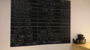 Beer list at The Brink, Manchester